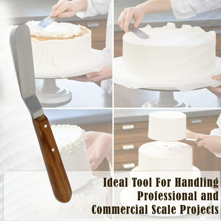 Cake Decorating Angled Icing Spatula, Stainless Steel 3 Offset Polished  Blade Knife, Wood Handle 