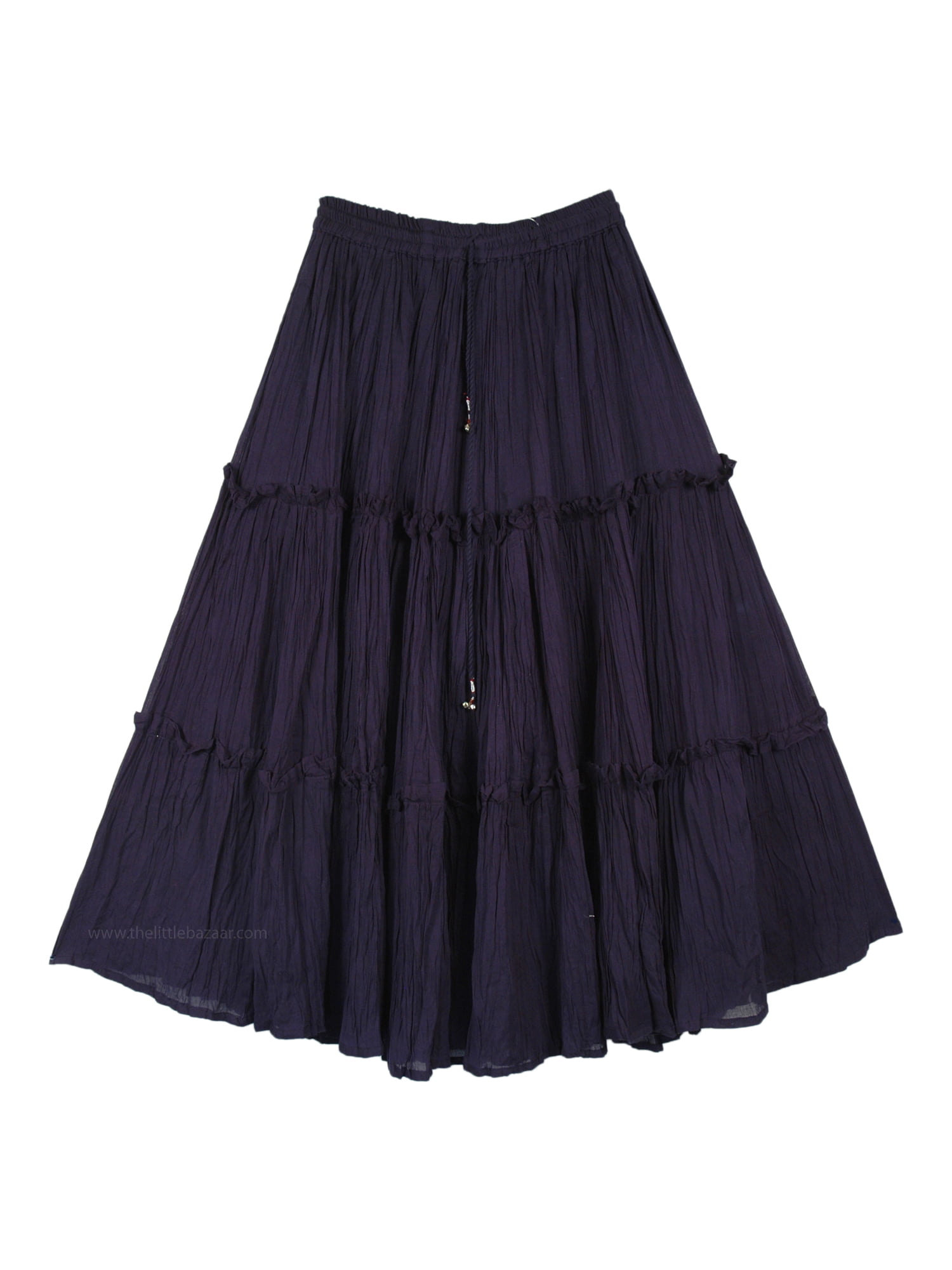 Tiered Full Tiered Cotton Deep Navy Blue Midi Length Summer Skirt ...