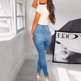 thumbnail image 3 of Guieoi High Rise Skinny Jeans for Women Pull On Jeans for Women Stretch Women Hight Elastic Waisted Hole Denim Jeans Stretch Slim Pants Length Jeans, 3 of 9