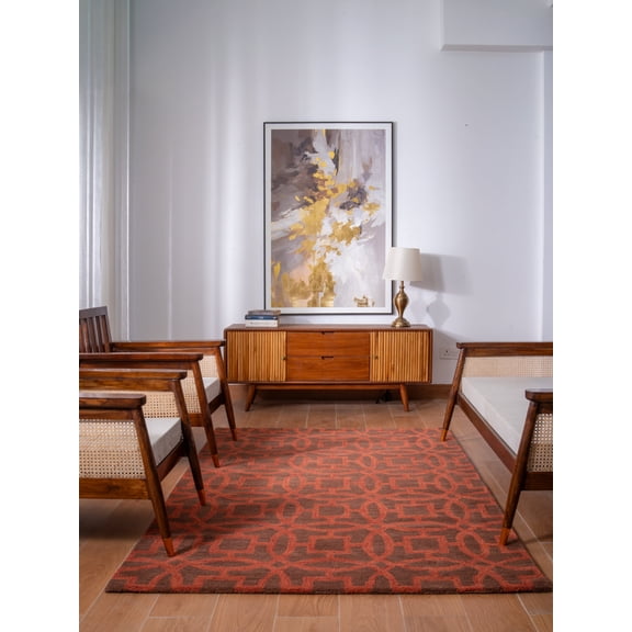 Rugsotic Carpets Hand Tufted Wool Eco-Friendly 4'x6' Rectangle Brown Orange Geometric High Pile Thick Handmade Anti Skid Indoor Area Rug K00239
