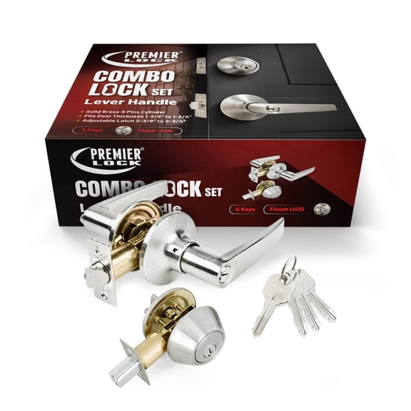 Stainless Steel Entry Door Handle Combo Lock Set with Deadbolt and 4 KW1 Keys