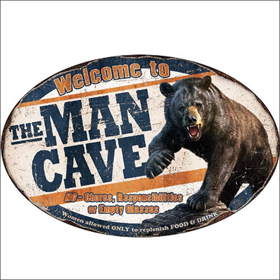 River's Edge Man Cave Bear Tin Sign