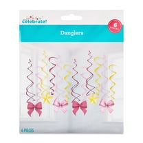 Pink/Gold Paper Star and Bow Dangler Decorations, 6 Count, by Way To Celebrate