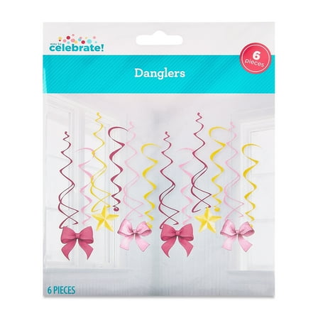 Pink/Gold Paper Star and Bow Dangler Decorations, 6 Count, by Way To Celebrate