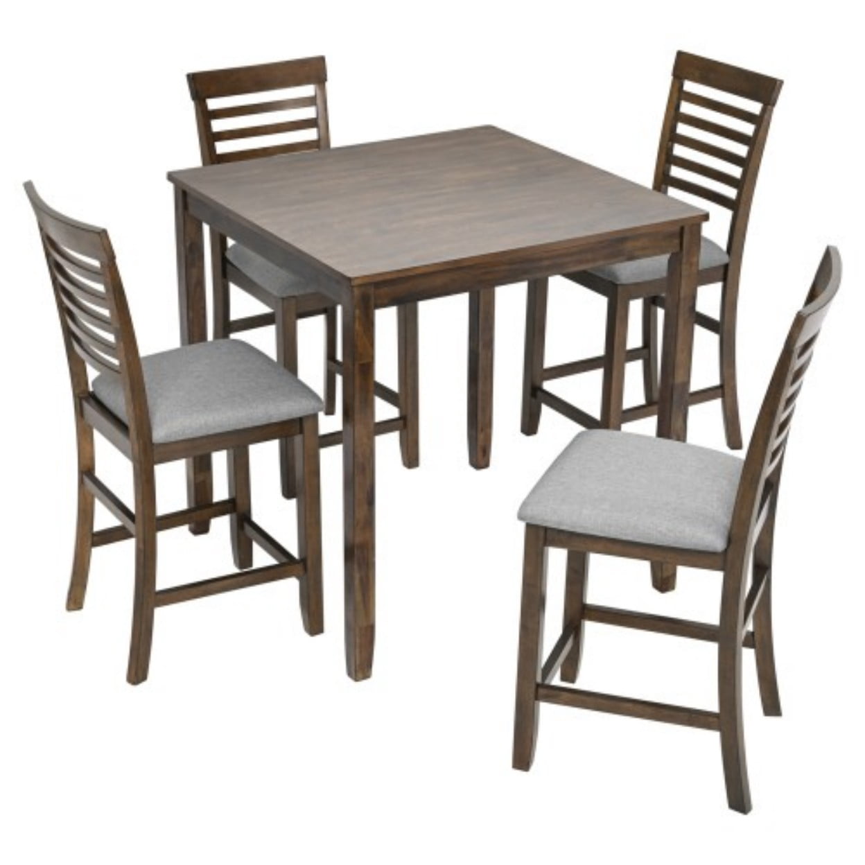 34.5" Counter Height Square Dining Table for 4, Modern Farmhouse Bar Height Kitchen Table with Solid Wood Legs, MDF & Birch Veneer Pub Table for Small Spaces, Walnut