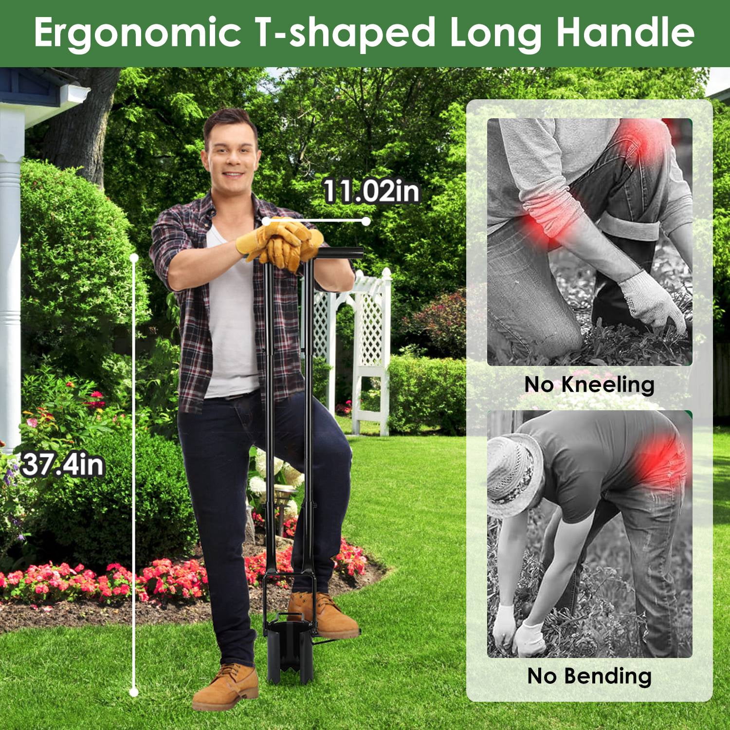 5-in-1 Bulb Planter Tool, Long Handle Garden Digger Weeder Soil Remover for Home Garden Lawn,Easy to Use Bulb Planter, Multifunctional Garden Tool for Planting Weeding Digging
