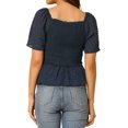 thumbnail image 3 of INSPIRE CHIC Women's Ruffle Peplum Square Neck Flare Short Sleeve Crop Smocked Blouse M Dark Blue, 3 of 7