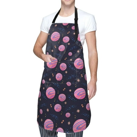 

Cauagu Pink Planets And Stars Aprons with Pockets Waterproof Apron for Women Kitchen Cooking Apron Adjustable Bib Aprons Chef Apron for Cooking Drawing Crafting