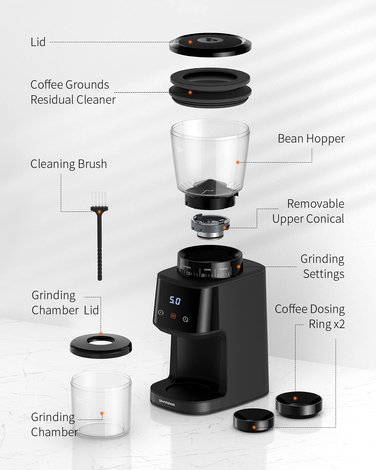 TWOMEOW Conical Burr Coffee Grinder Electric, Anti-static Coffee Bean  Grinder with 24 Grind Settings for Espresso/Drip/Pour Over/Cold Brew/French