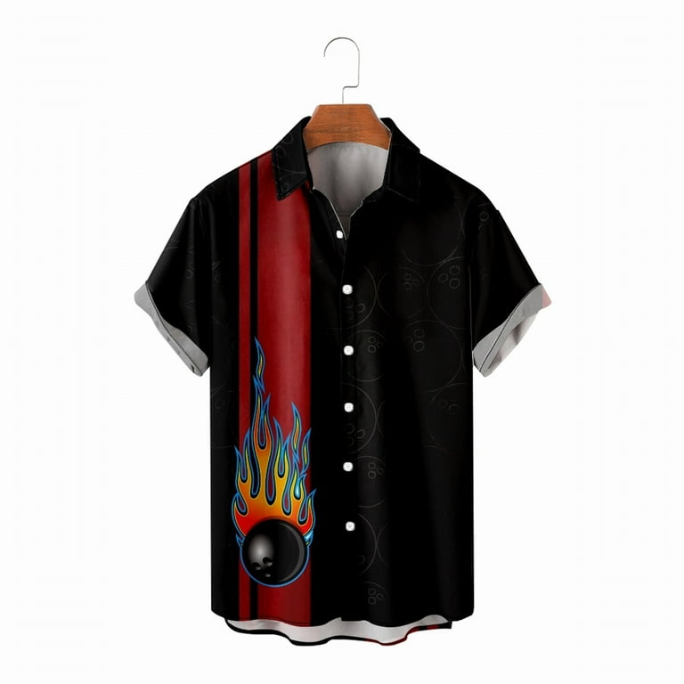 Red flames bowling shirt sales