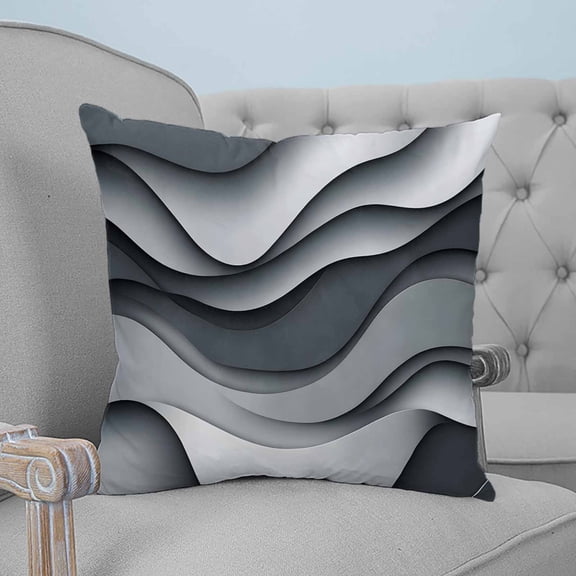 Black Gray Ombre Throw Pillow Covers, Soft Pillowcases with Invisible Zipper, Modern Abstract Moire Art Geometric Decorative Square Pillow Cushion Covers for Living Room Couch Sofa Bed 26x26 Inches