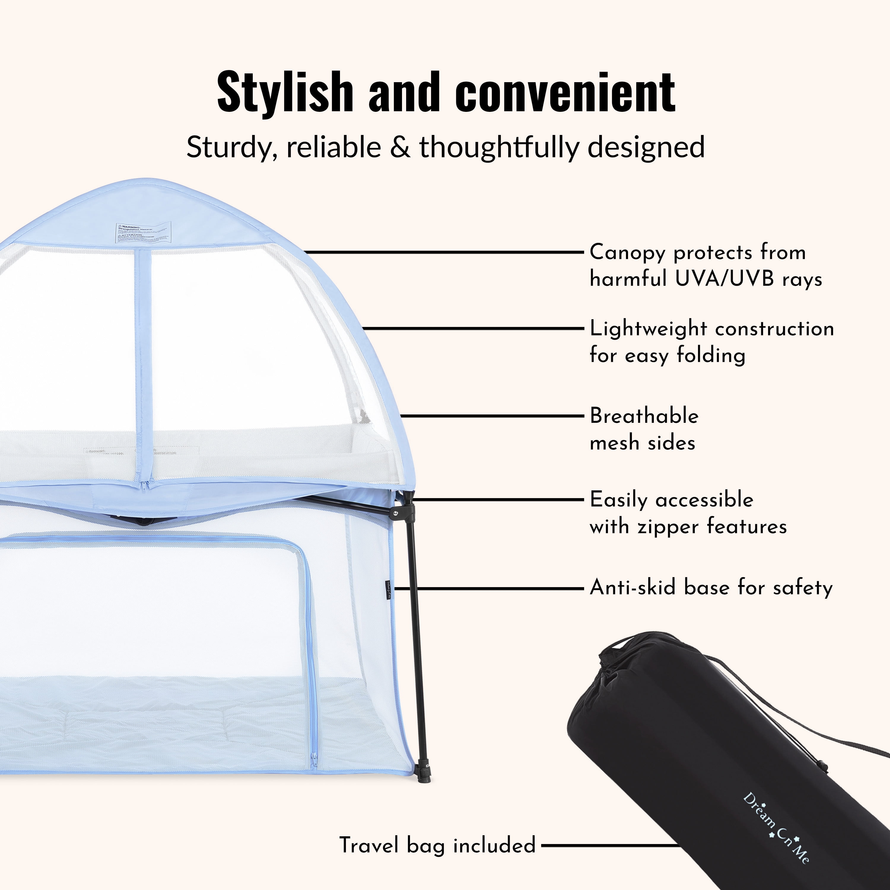Dream On Me Ziggy Square Playpen with Canopy, Blue, (Model # 4434-BLU)