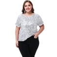 thumbnail image 3 of Women's Sequin Tops Plus Size Round Neck Sparkle Glitter Short Sleeve Party Tunic Blouse, 3 of 6