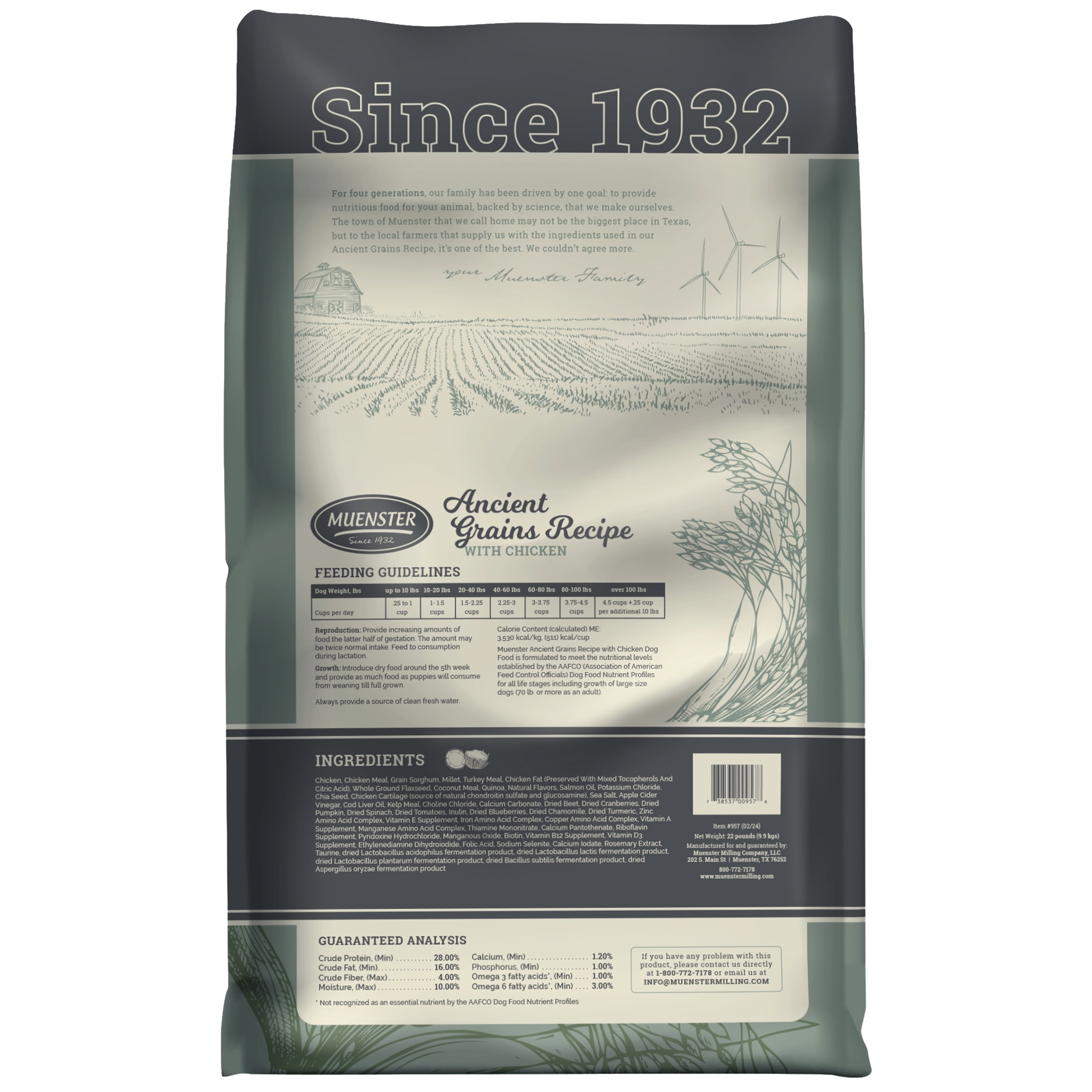Muenster Ancient Grains Chicken Dog Food, All Life Stages, 22 lb Bag