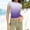 Purple, variant on YHAJDS Blouses for Women Short Sleeve Tshirts Cropped Round Neck All Over Print Stretchy Slim Fit Top