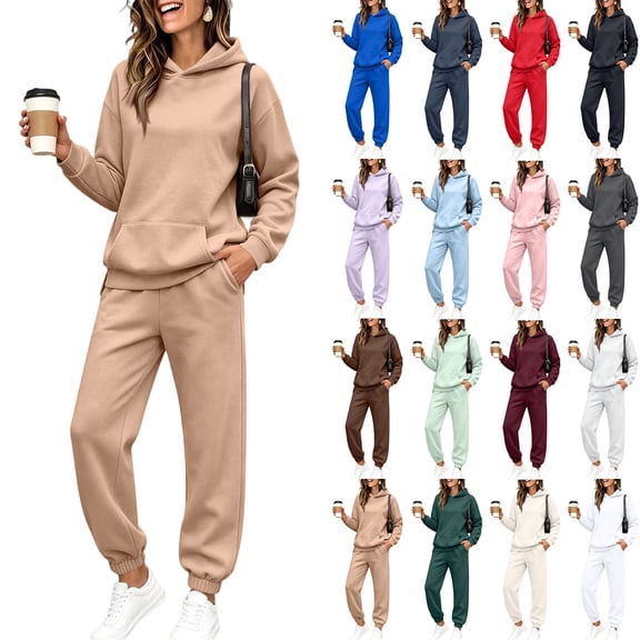 Stralyhd 2 Piece Lounge Sets for Women Loose Fit Hoodies and Joggers Fleece Sweatsuits Workout Trendy Fall Matching Outfits Khaki L