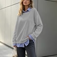 thumbnail image 5 of ClodeEU Women's Striped Fake Two Piece Long Sleeve Sweatshirt,Layered Crew Neck Pullover Top Gray,Women's Plus L, 5 of 8
