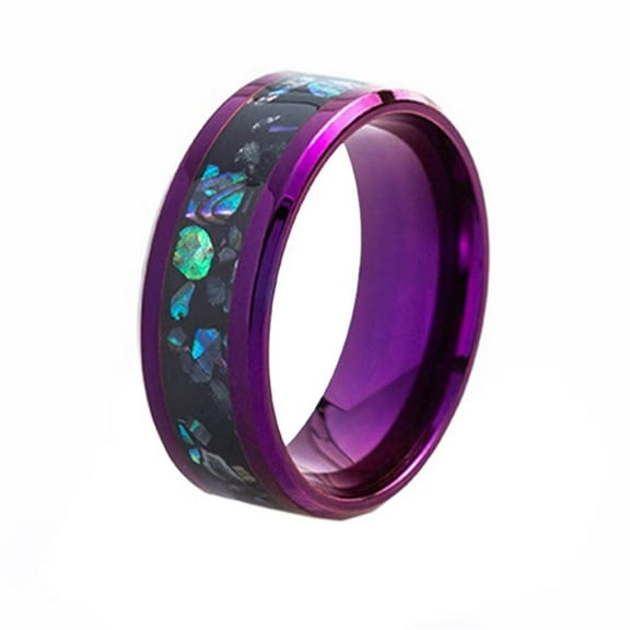 PAMTIER Men's Women's Stainless Steel Creative Abalone Shell Couple's Ring Wedding Band 8MM Purple Size 9