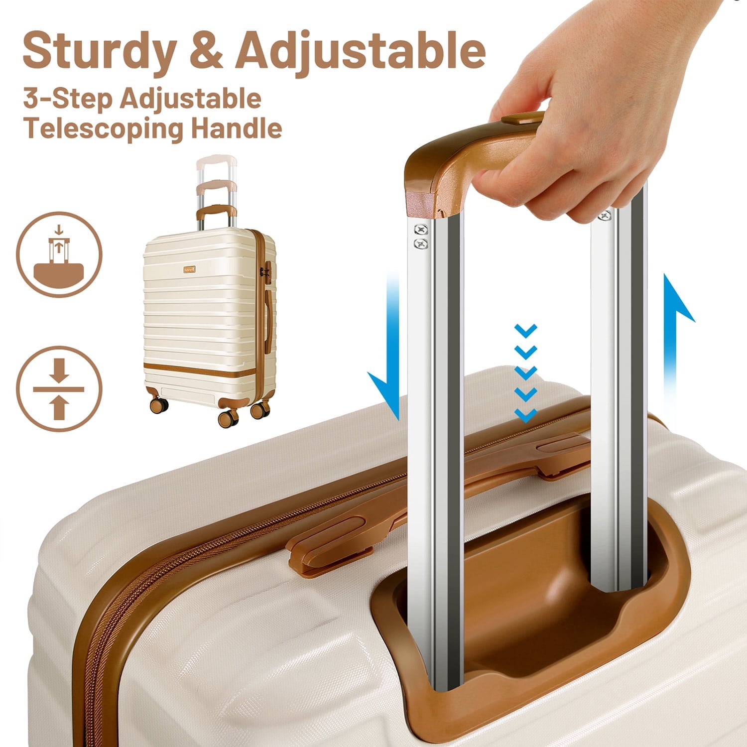 Luggage Sets and Travel Duffel Bag Set of 5, ABS Hardshell Hardside Checked Luggage with TSA Lock and Double Spinner Wheels Suitcase,Ivory White