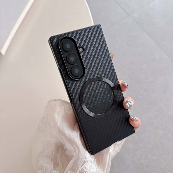 Decase Carbon Fiber Pattern Magnetic Case for Samsung Galaxy Z Fold 7 5G,Shock-Absorbent PC TPU Hybrid Matte Mag-Safe Cover,Rugged Anti-Scratch Hard Back Case for Galaxy Z Fold 7,Black