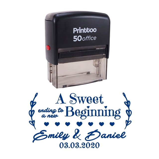 Printtoo Personalized Blue Self Inking A Sweet Ending To A New Beginning Stamp Custom Wedding Favor Rubber Stamper -68 x 30 mm