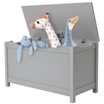Wooden Kids Toy Storage Chest Organizer, Children Large Storage Cabinet Bench with Flip-Top Lid, 2 Safety Hinge, Toddler Room Organizer Box for Playroom, Home (Gray)