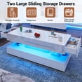 thumbnail image 6 of Chistwod 55" Large Black LED Coffee Table with 2 Storage Drawers, Modern High Gloss Marbling Print Coffee Table with 20 Colors LED Lights & APP Control, 2 Tiers Rectangle Living Room Furniture, 6 of 9