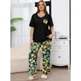 thumbnail image 6 of SHOWMALL Women's Plus Size Pajama Set Yellow Blue Floral 3X 2 Piece Loungewear Set Sleepwear for Spring Summer Fall, Short Sleeve Top and Printed Long Pants with Side Pockets, 6 of 7