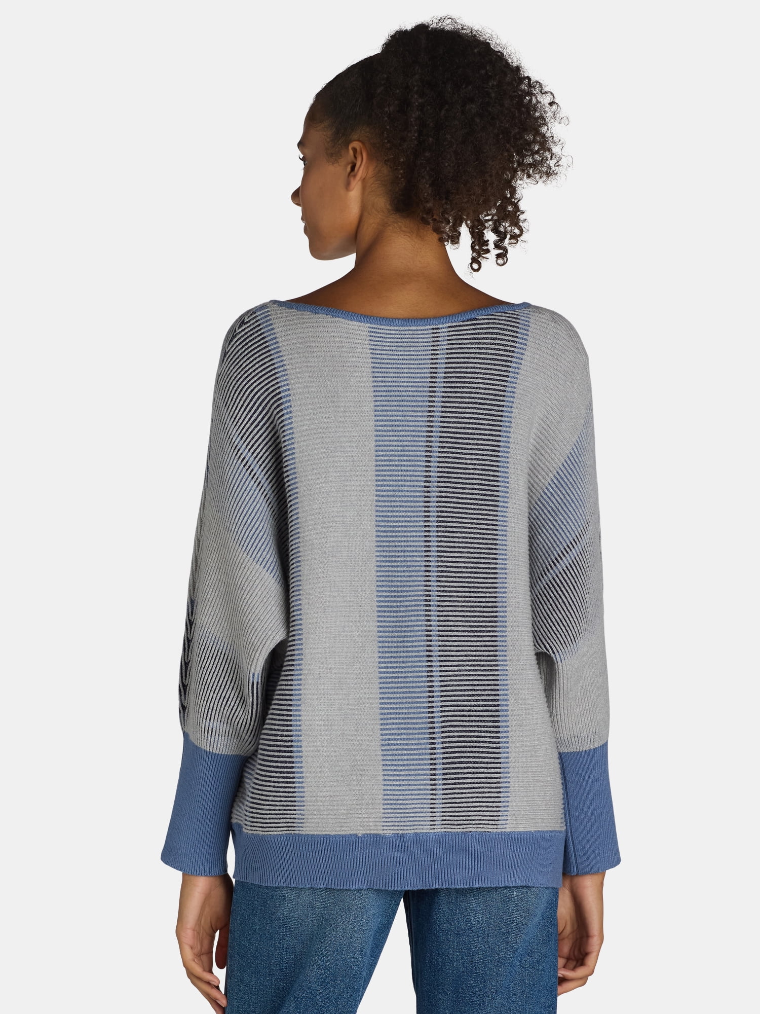 Absolutely Famous Women's Plus Boat Neck Striped Dolman Pullover, Size 1X-4X