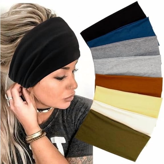 Wide Headbands For Women Stretch Boho Bands Large Turban Sweatbands Workout Yoga Running Hairband, of 8
