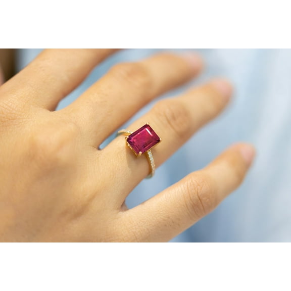 14K Yellow Gold Ruby Solitaire Ring, July Birthstone Gift for Her