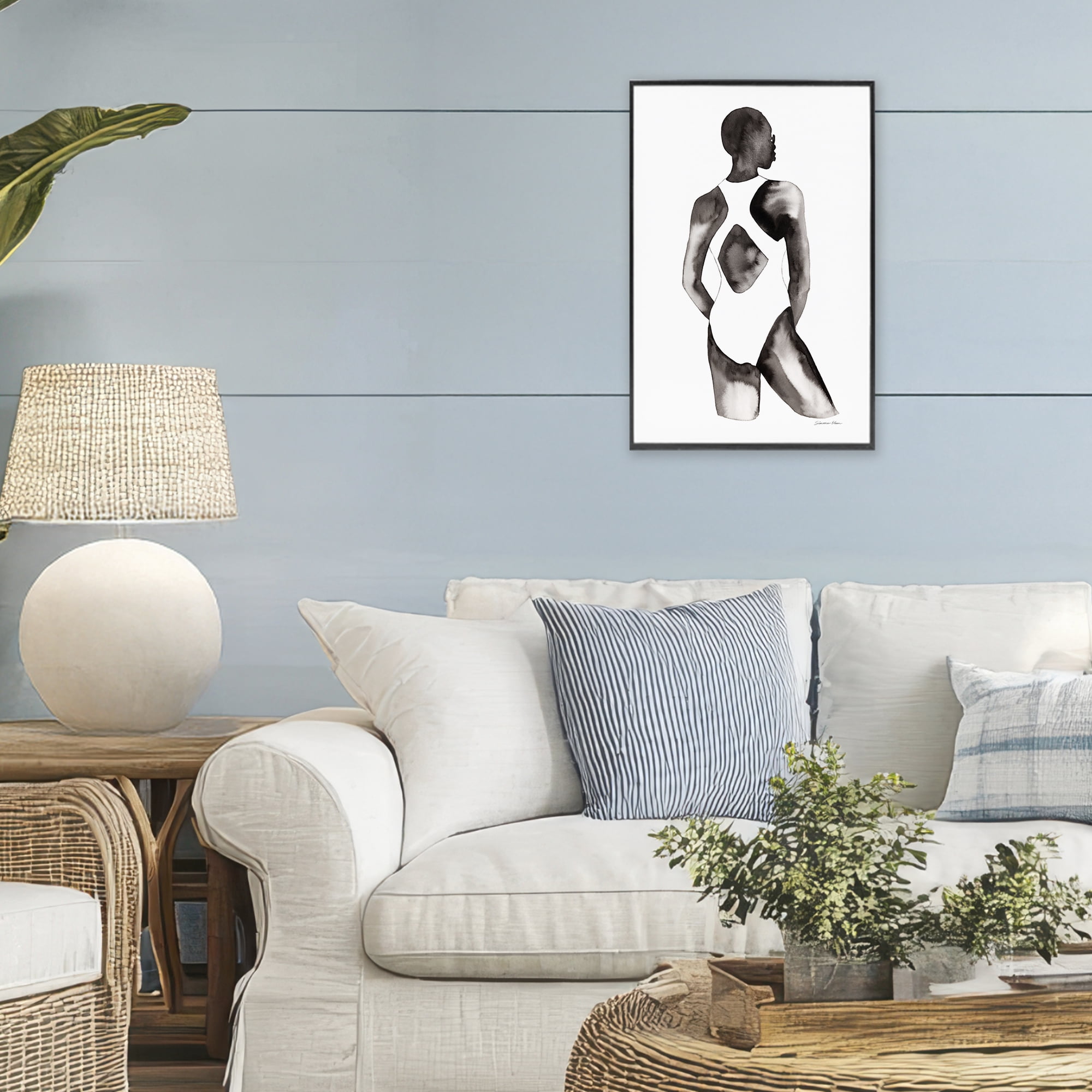 Stupell Industries Beach Day Swimsuit Silhouette Black Framed Giclee Art, design by Simone Elum