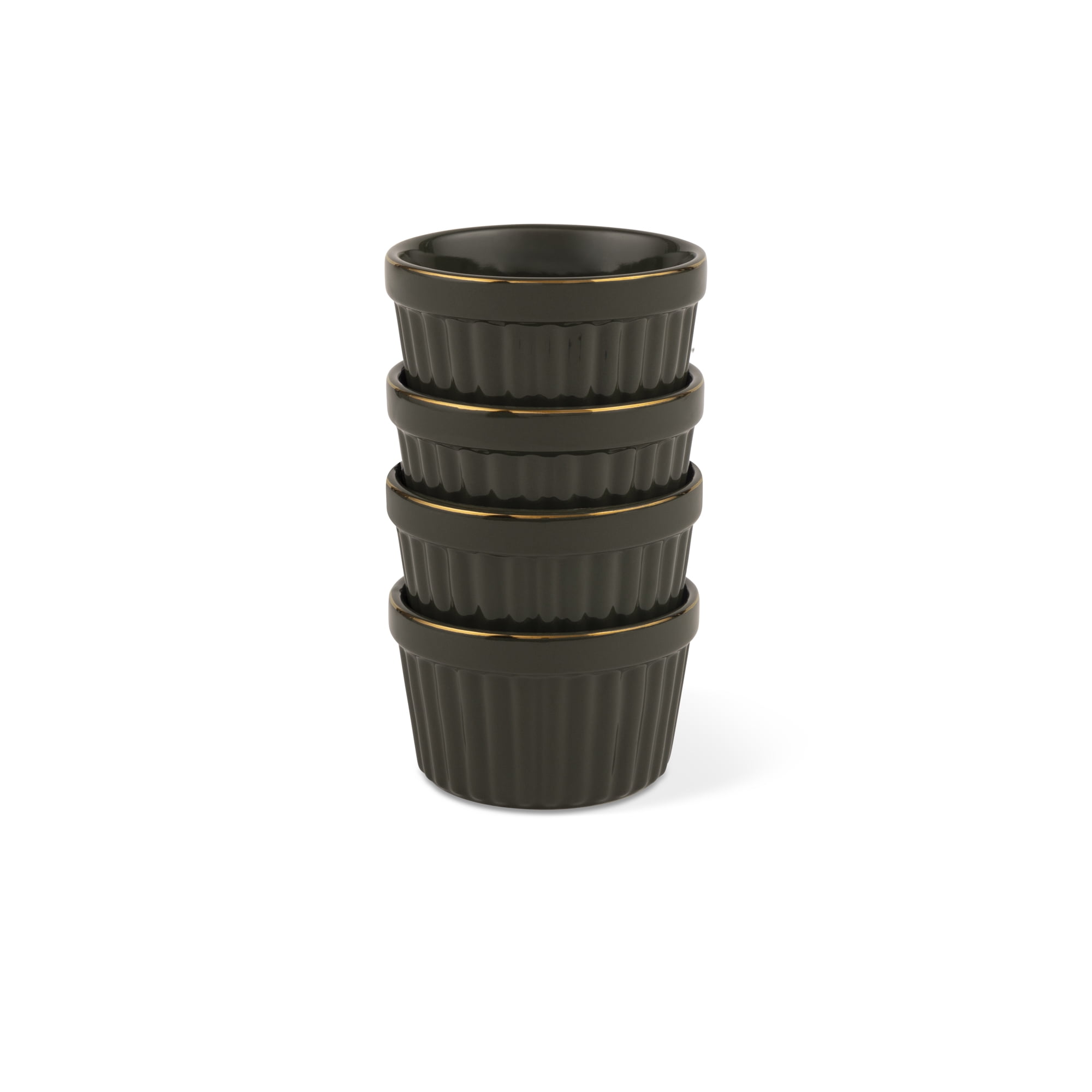 Thyme & Table 4-Piece 10 oz Stoneware Ramekin Set, Moss Green Ribbed