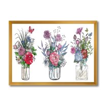 Designart 'Transparent Vases With Bouquets of Wildflowers I' Farmhouse Framed Art Print