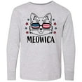thumbnail image 3 of Inktastic 4th of July Meowica Cat in Flag Sunglasses Long Sleeve Youth T-Shirt, 3 of 5