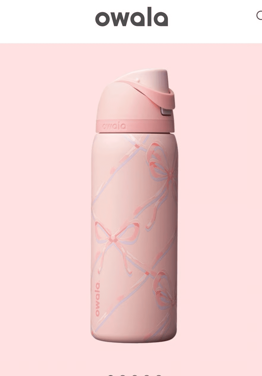 Owala HOLIDAY COLLECTION 32oz FreeSip Water Bottle, PINK SUGAR PLUM FAIRY BOWS