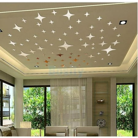 43pcs Stars Sky Mirror Sticker Wall Ceiling Room Decal Decor Art