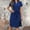 Dark Blue, variant on Women's Elegant Short Sleeve V Neck High Waist Dress Summer Casual Dress With Belt, 2XL