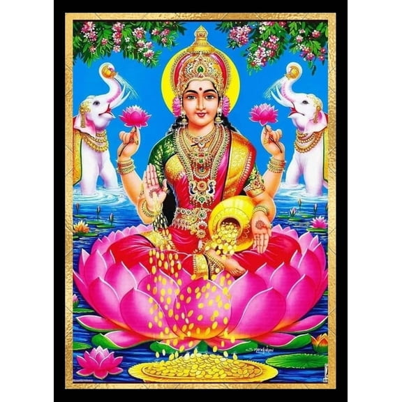 Goddess Mahalakshmi Devi, Laxmi Ma Photo Frame, Wall Hang, Small Size 7x9 Inch