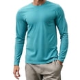 thumbnail image 3 of Crewneck Athletic Shirts For Mens Liweisiy Long Sleeve Moisture Wicking Tops Mesh Breathable Casual Gym Workout Sweat Shirts Light Blue S, 3 of 6