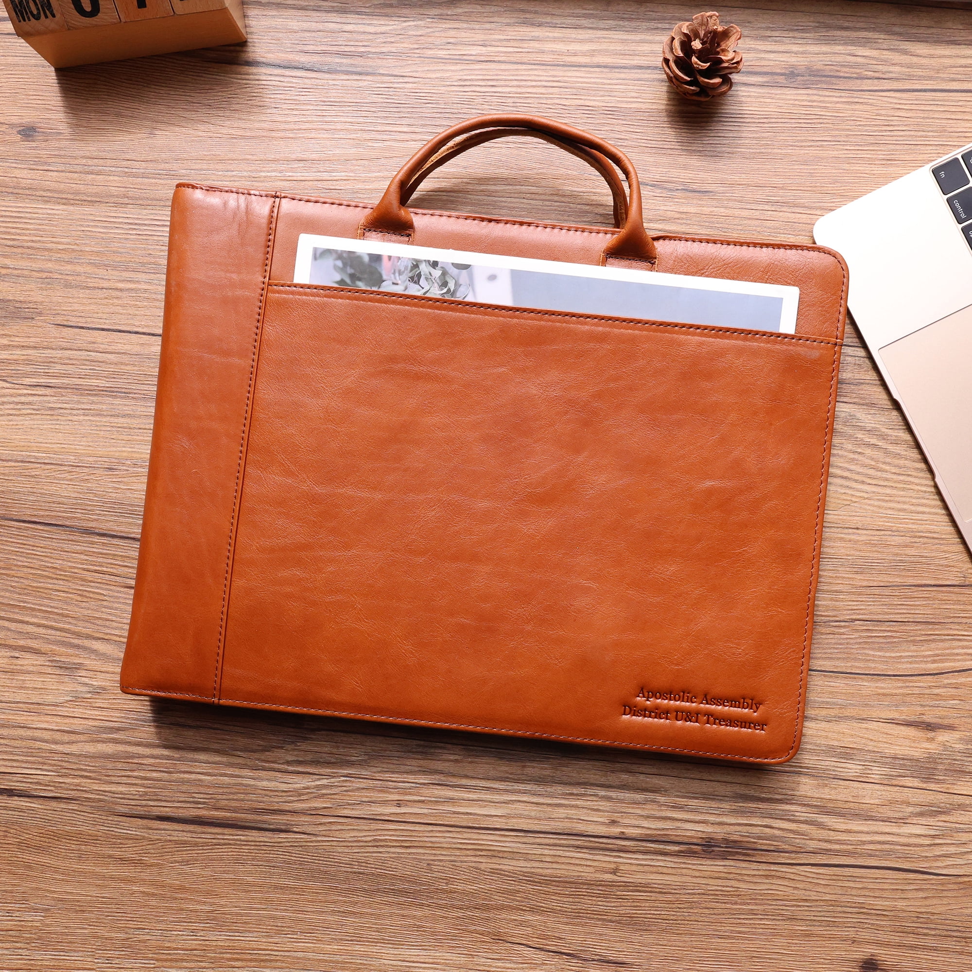 7 Ring Check Binder Cowhide Leather Check Portfolio for 3-Up Business Checks, Check Book Binder with Handle, Zippered Check Holder with 500 Check Capacity, Personalized Checkbook