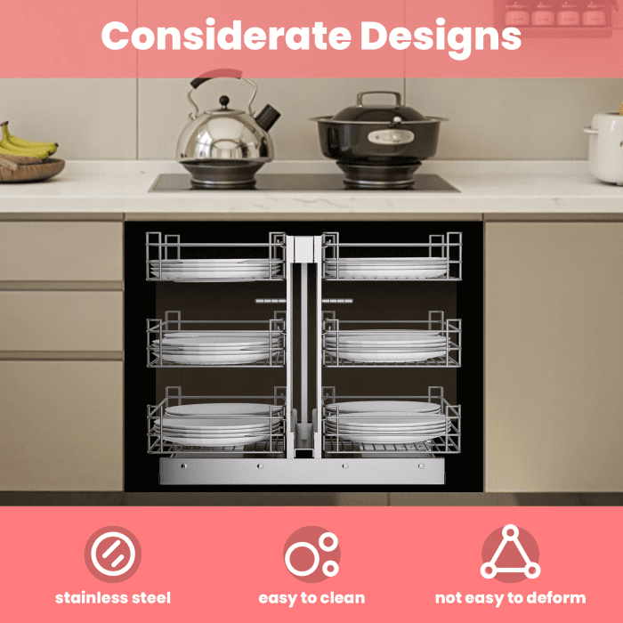 Blind Corner Pull-Out Cabinet Organizer – 3-Tier, 6 Shelves, Stainless Steel, Fits Minimum 12" Opening, Slide-Out Storage