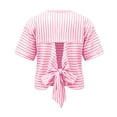 thumbnail image 6 of FAIWAD Summer Tops for Women Striped Tie Back Short Sleeve Crew Neck T Shirts Casual Going Out Blouses, 6 of 9