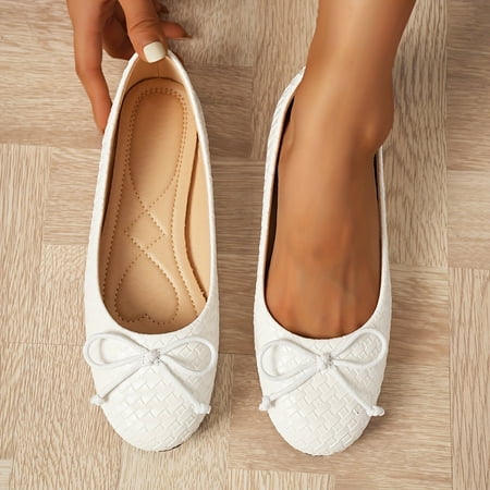 

Women s Bowknot Decor Lightweight & Comfortable Flat Shoes - Slip On Shallow Mouth Casual Shoes