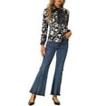 thumbnail image 2 of INSPIRE CHIC Women's Floral Contrast Tie Neck Long Sleeve Satin Blouses, 2 of 5