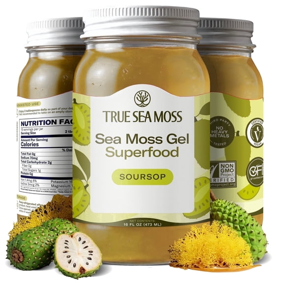 TrueSeaMoss Wildcrafted Irish Sea Moss Gel – Soursop, 1 Pack, Natural Seamoss – 16 fl oz Flavored Seaweed Snack