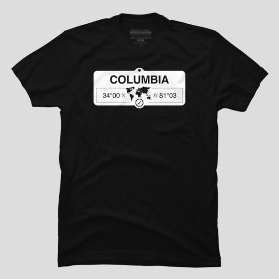 Columbia South Carolina Map GPS Coordinates Souvenir H9978 T-Shirt, for Men and Women, Up to Size 5XL