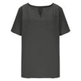 thumbnail image 4 of Horkkom Linen Shirts for Women Summer V Neck Short Sleeve Shirts Casual Solid Color Loose Blouses with Pocket L, 4 of 8