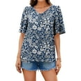 thumbnail image 2 of Camisetas de gasa con estampado floral para mujer Blusas Camiseta de manga corta casual Camiseta de verano con cuello en V Tops tipo túnica Pompotops  hkajfhjk468432, 2 of 4