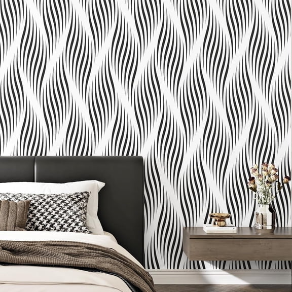 Black and White Wallpaper Peel and Stick Abstract Wallpapers Removable Modern Wall Paper Black Renter Friendly Wallpaper for Living Room Bathroom Wall Vinyl Wrap for Cabinets 17.5×102.3’’